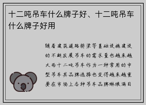 十二吨吊车什么牌子好、十二吨吊车什么牌子好用
