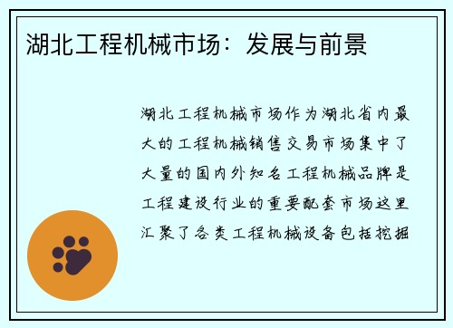 湖北工程机械市场：发展与前景